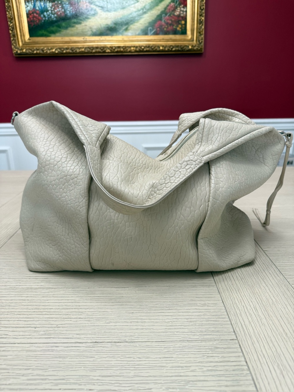 Vince Camuto Pebbled Leather Shoulder Bag in Light Cream